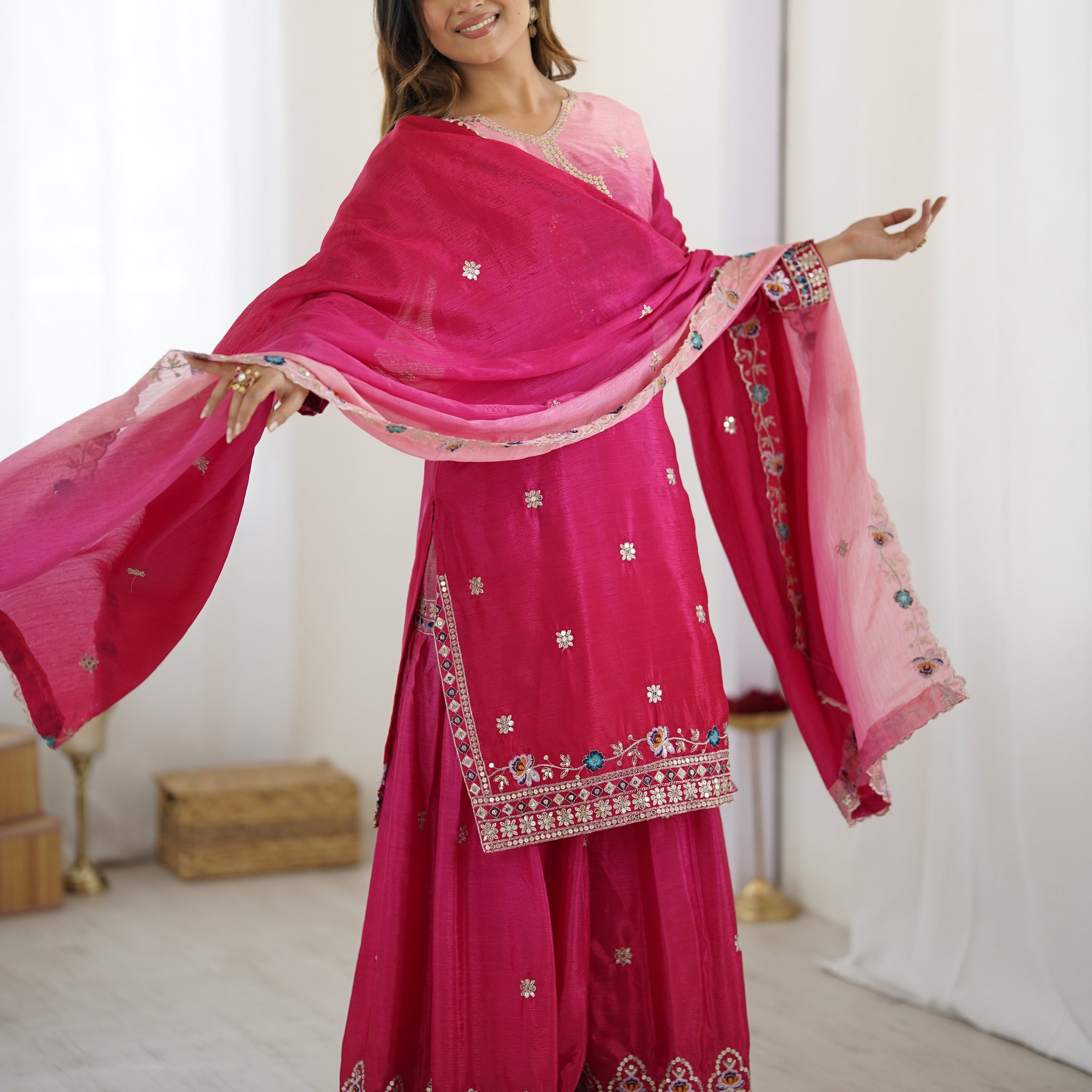 Designer pink sharara suit for wedding party wear