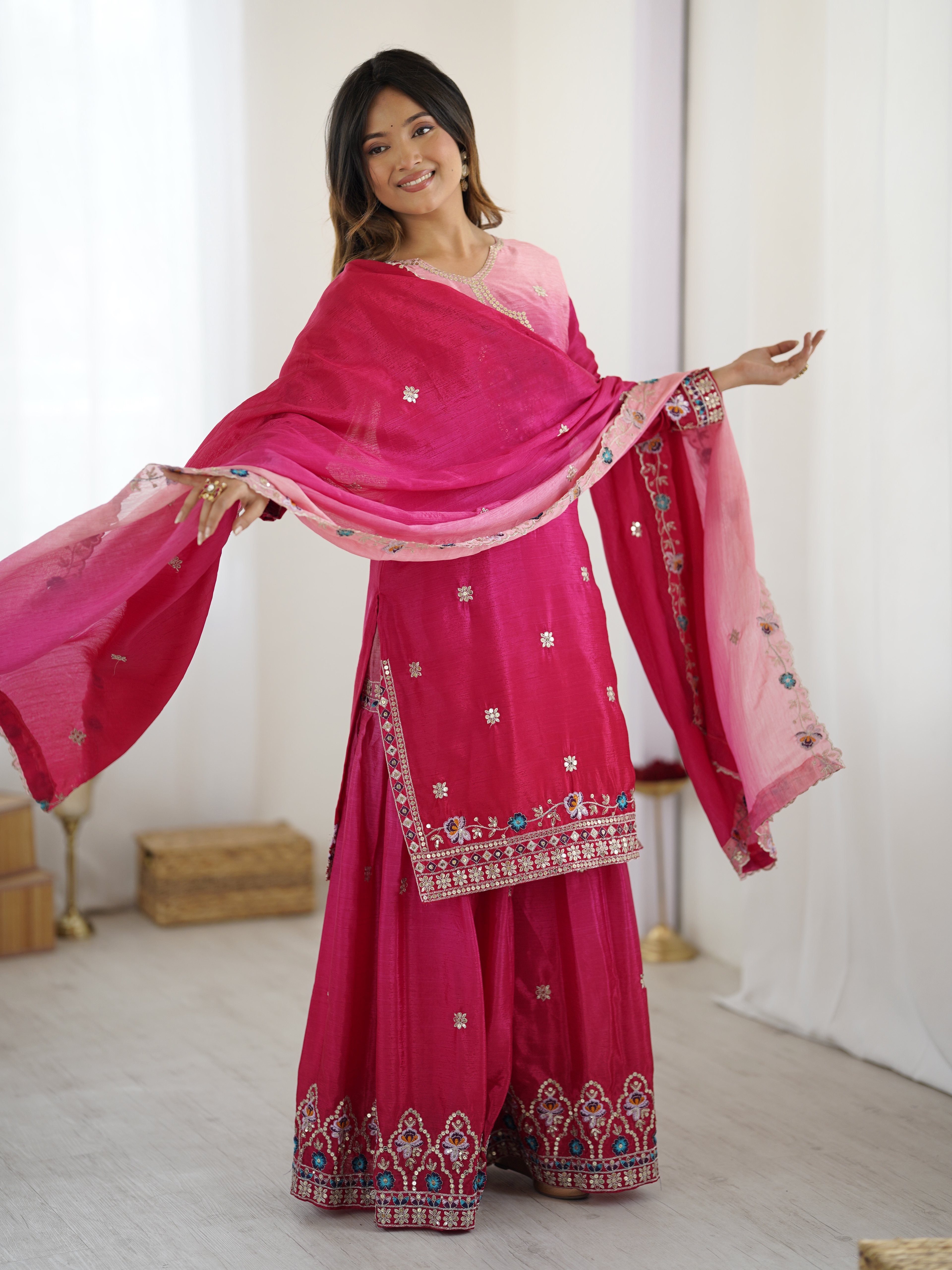 Designer pink sharara suit for wedding party wear