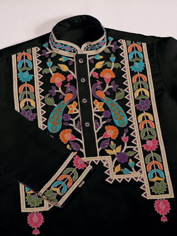 Black Embroidered Kurta for Men