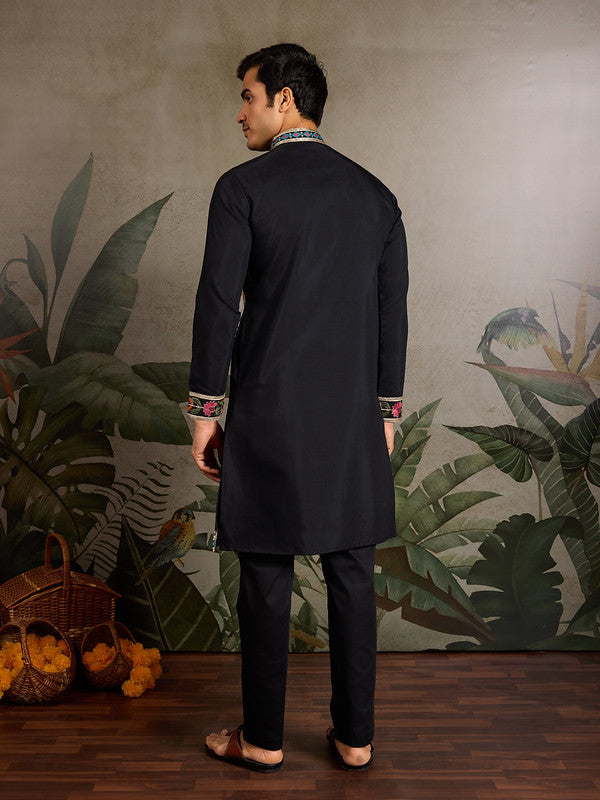 Black Embroidered Kurta for Men