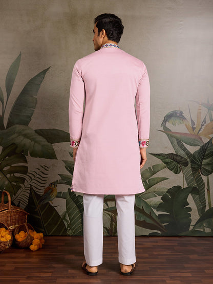 Pink Embroidered Kurta for Men