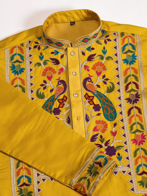 Yellow Embroidered Kurta for Men