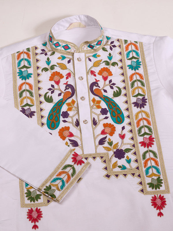 White Embroidered Kurta for Men