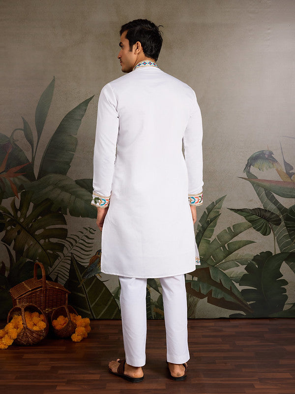 White Embroidered Kurta for Men