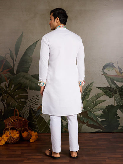 White Embroidered Kurta for Men