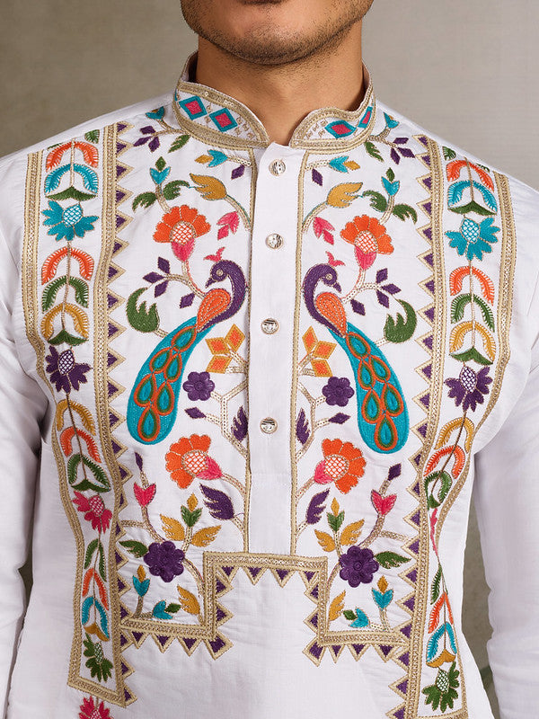 White Embroidered Kurta for Men