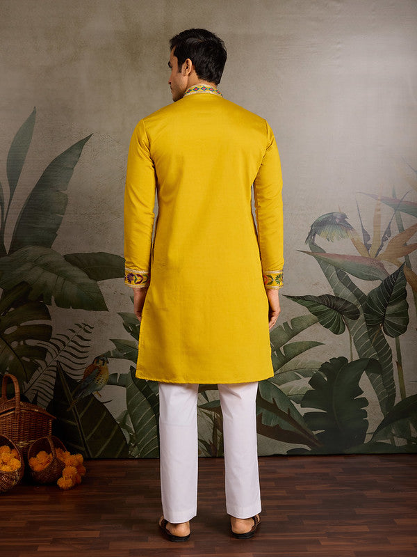 Yellow Embroidered Kurta for Men