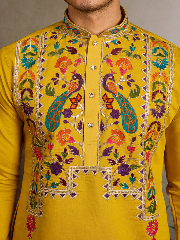 Yellow Embroidered Kurta for Men