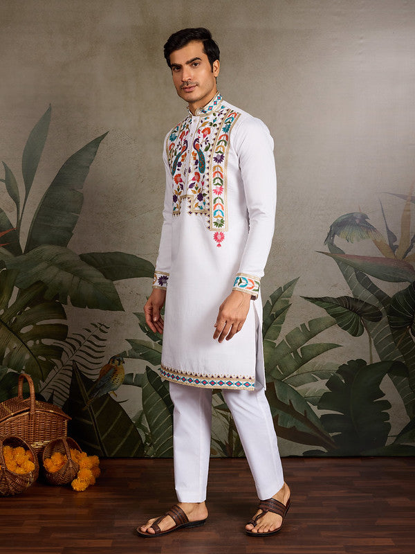 White Embroidered Kurta for Men