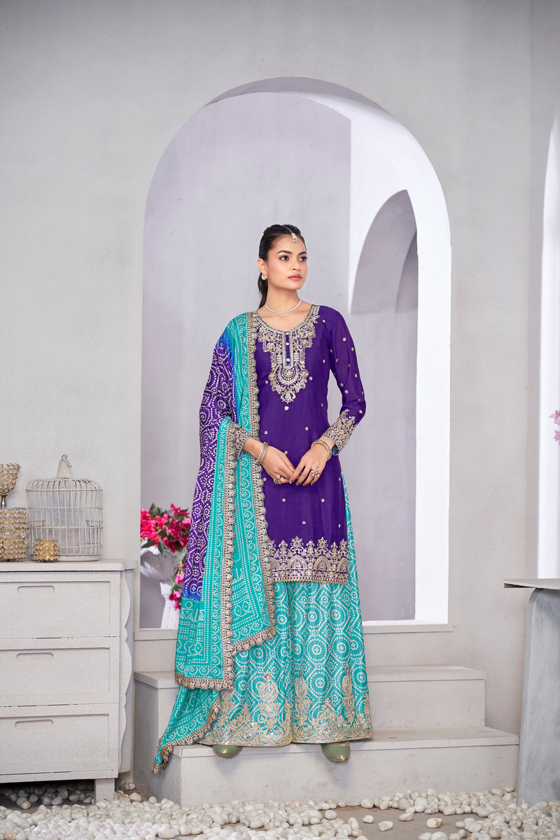 Designer sharara set in blue and turquoise color combination
