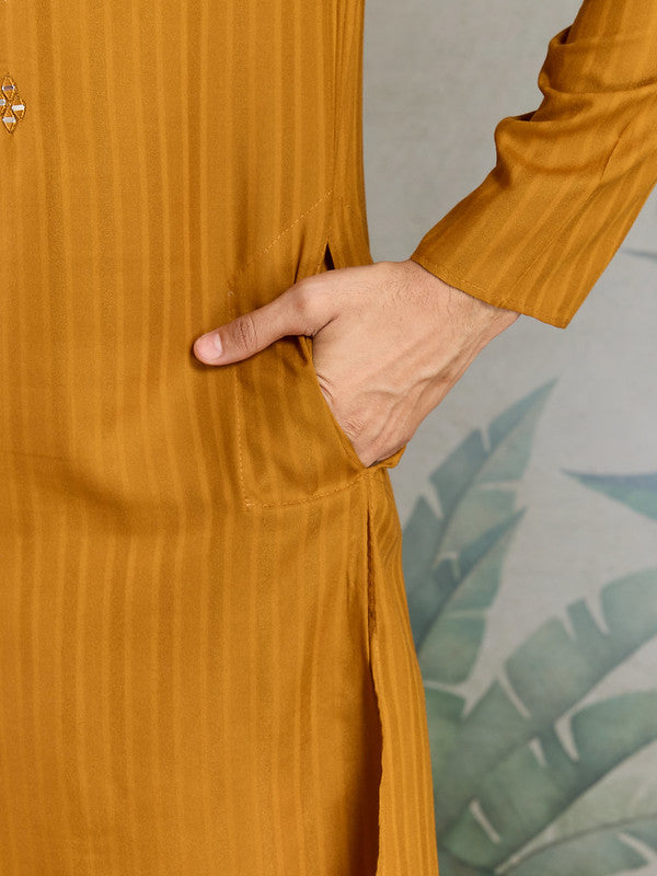 Mustard Mirror Work Kurta with Dupatta for Men