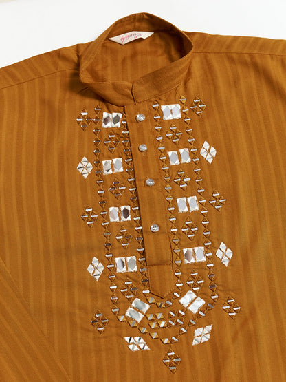 Mustard Mirror Work Kurta with Dupatta for Men