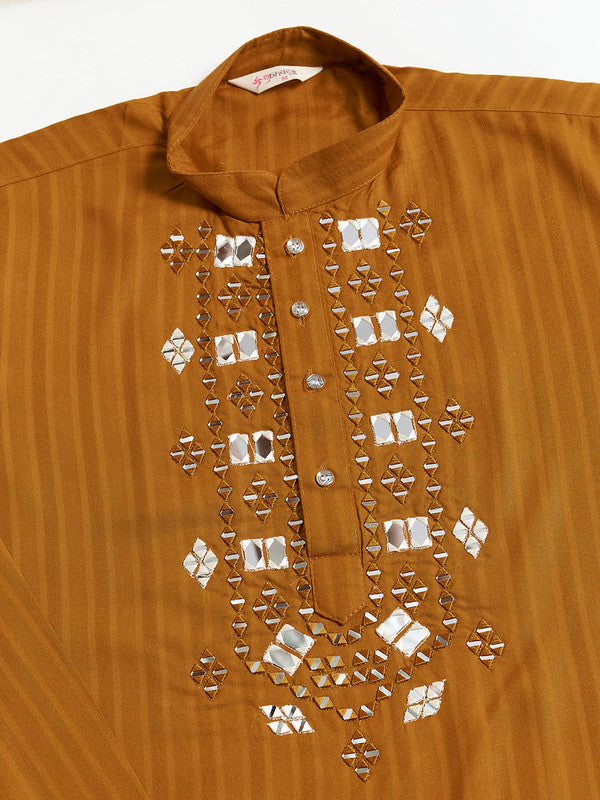 Mustard Mirror Work Kurta with Dupatta for Men