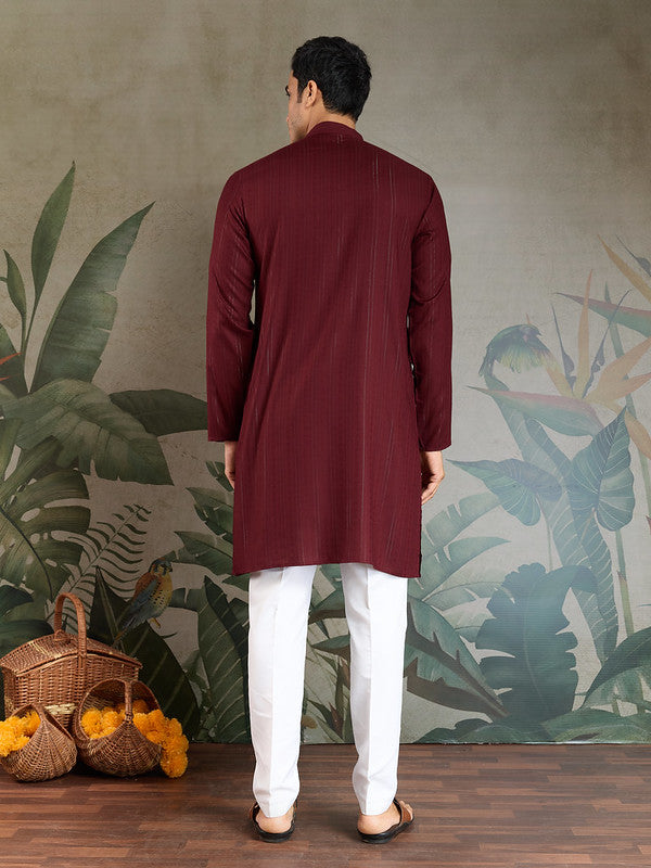 Maroon Mirror Work Kurta with Dupatta for Men