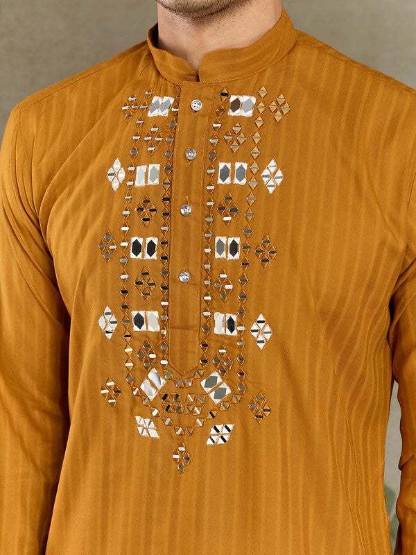 Mustard Mirror Work Kurta with Dupatta for Men
