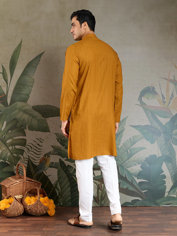 Mustard Mirror Work Kurta with Dupatta for Men
