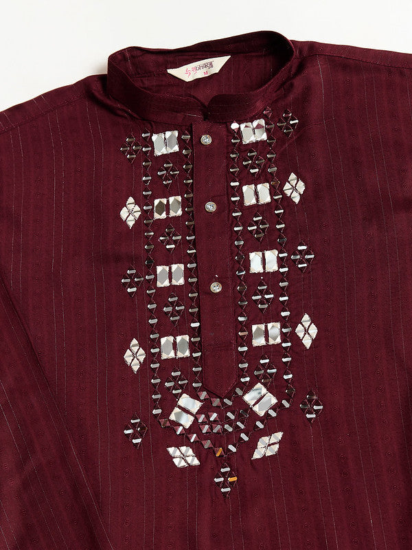 Maroon Mirror Work Kurta with Dupatta for Men