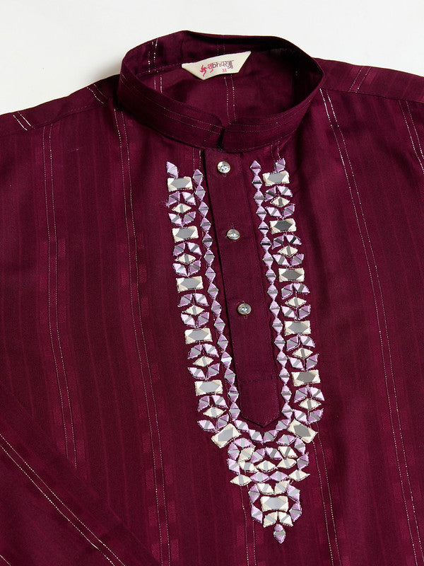 Purple Mirror Work Kurta with Dupatta for Men