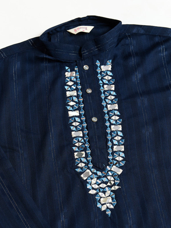 Navy Blue Mirror Work Kurta with Dupatta for Men