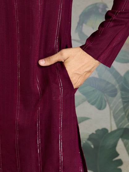 Purple Mirror Work Kurta with Dupatta for Men