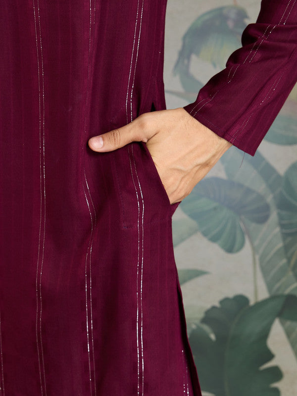 Purple Mirror Work Kurta with Dupatta for Men