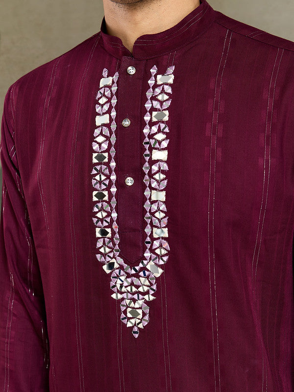 Purple Mirror Work Kurta with Dupatta for Men