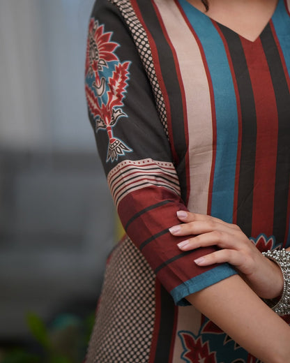 Multicolor Printed A-Line Kurta Set with Pant &amp; Mul Cotton Dupatta A-Line Kurta Set Anant Tex Exports Pvt.Ltd..