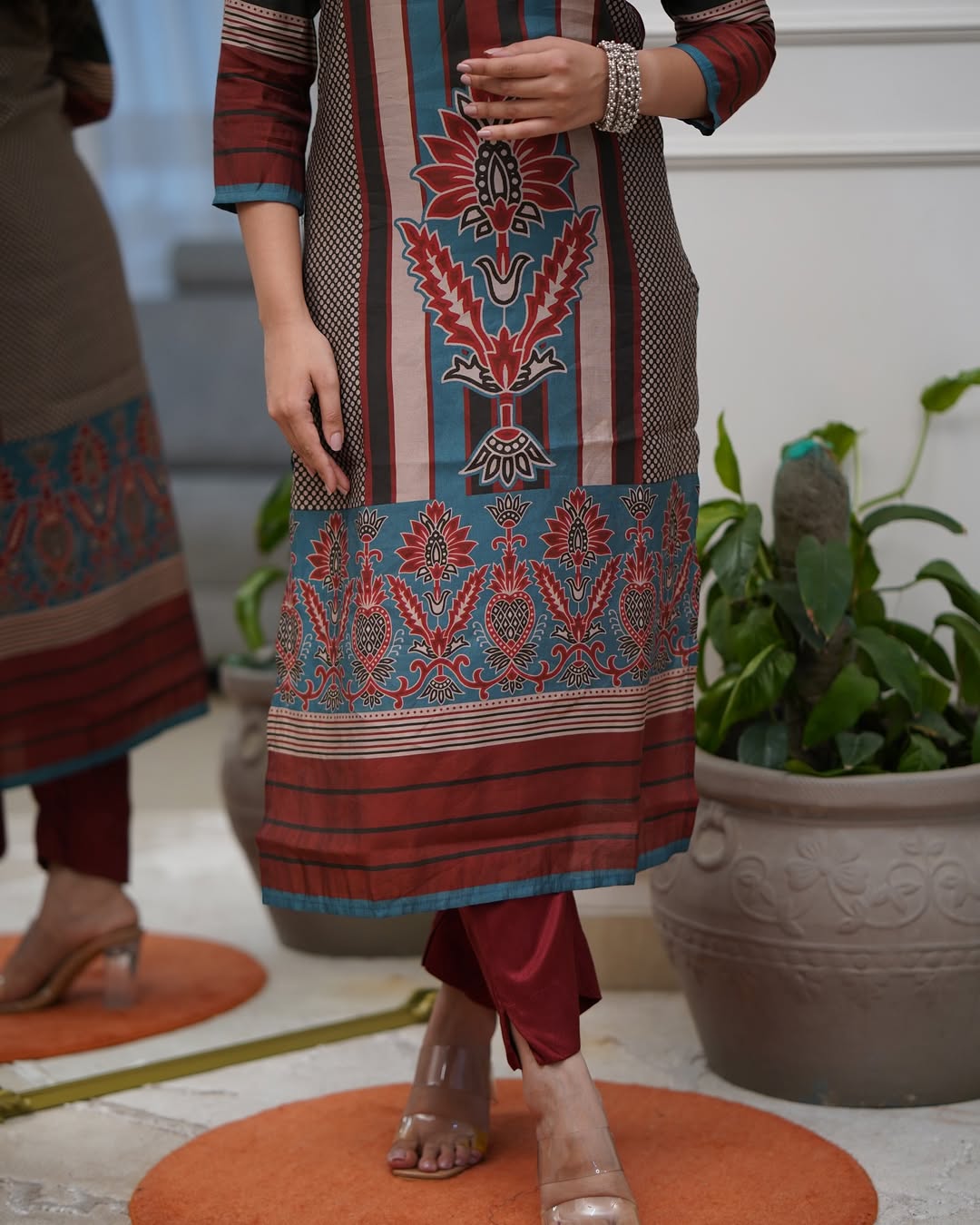 Multicolor Printed A-Line Kurta Set with Pant &amp; Mul Cotton Dupatta A-Line Kurta Set Anant Tex Exports Pvt.Ltd..