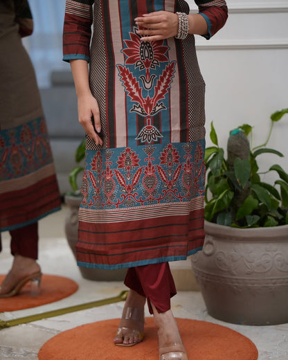 Multicolor Printed A-Line Kurta Set with Pant &amp; Mul Cotton Dupatta A-Line Kurta Set Anant Tex Exports Pvt.Ltd..