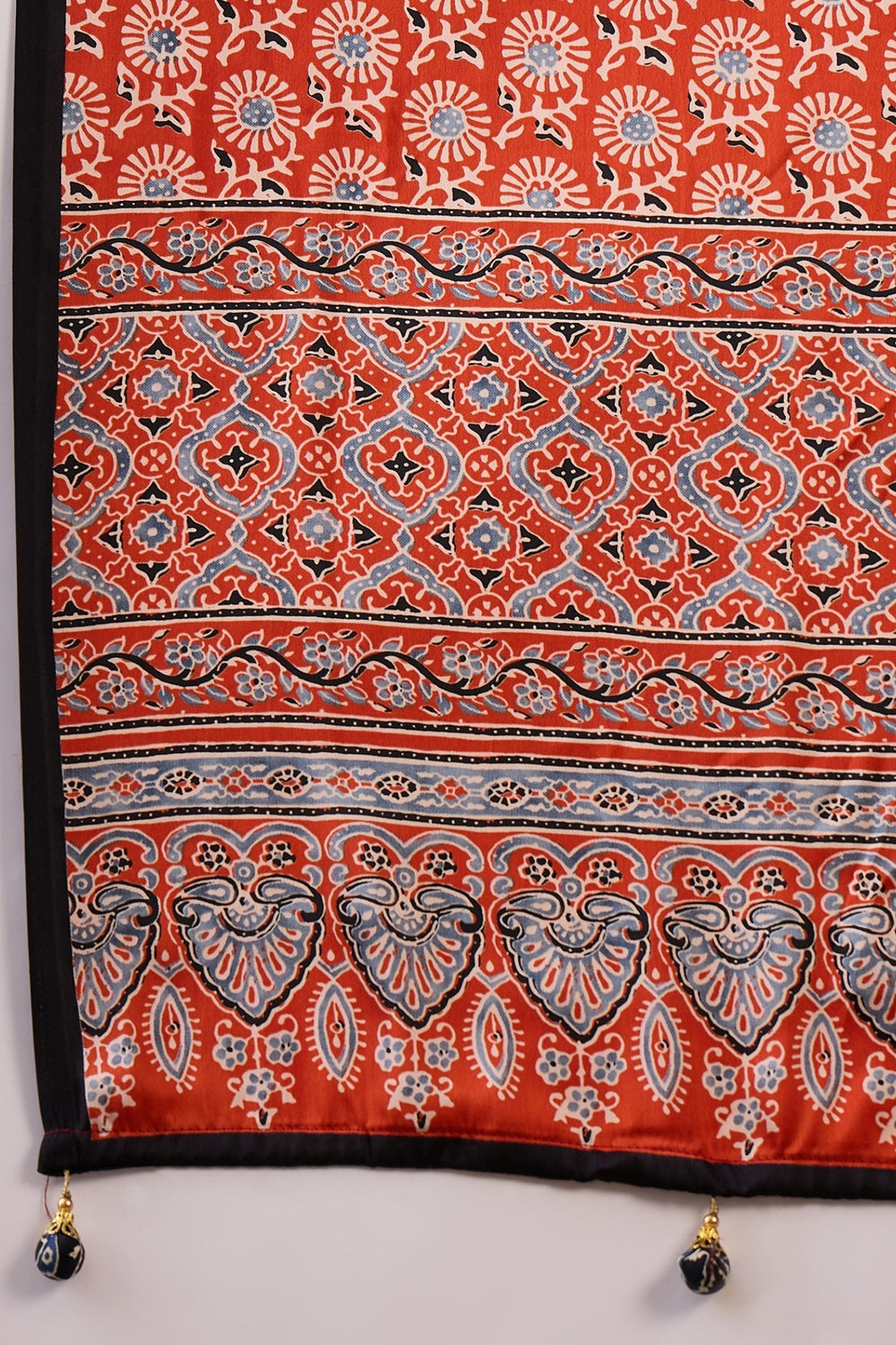 Licorice Black Pure Soft Modal Satin Ajrakh Print Satin Saree Japan Satin Saree Anant Tex Exports Pvt.Ltd..