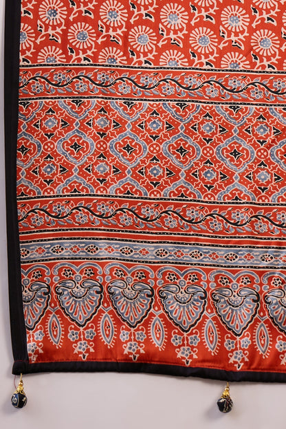 Licorice Black Pure Soft Modal Satin Ajrakh Print Satin Saree Japan Satin Saree Anant Tex Exports Pvt.Ltd..