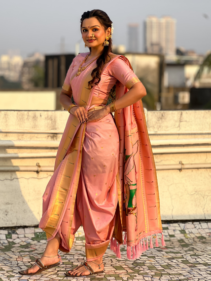 Baby Pink Wedding Special Nauvari Paithani Soft Silk Saree 