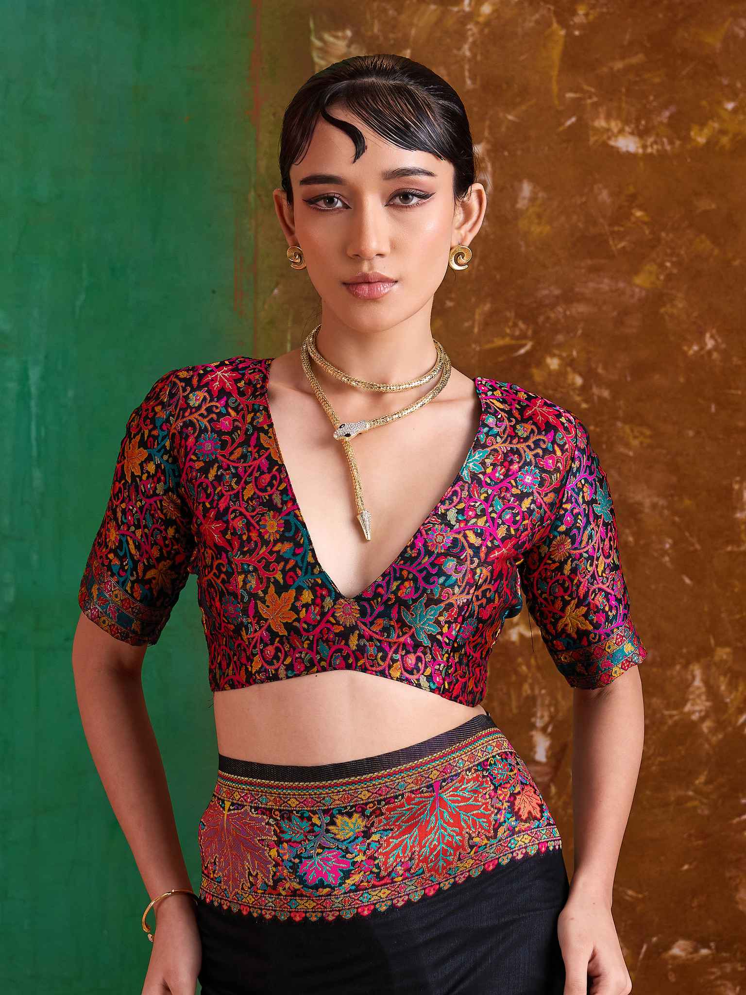 Black Pure Kashmiri Modal Cotton Pashmina Weaving Saree