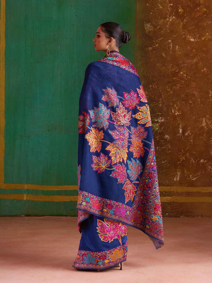 Navy Blue Pure Kashmiri Modal Cotton Pashmina Weaving Saree Kashmiri Pashmina Saree Anant Tex Exports Pvt.Ltd..