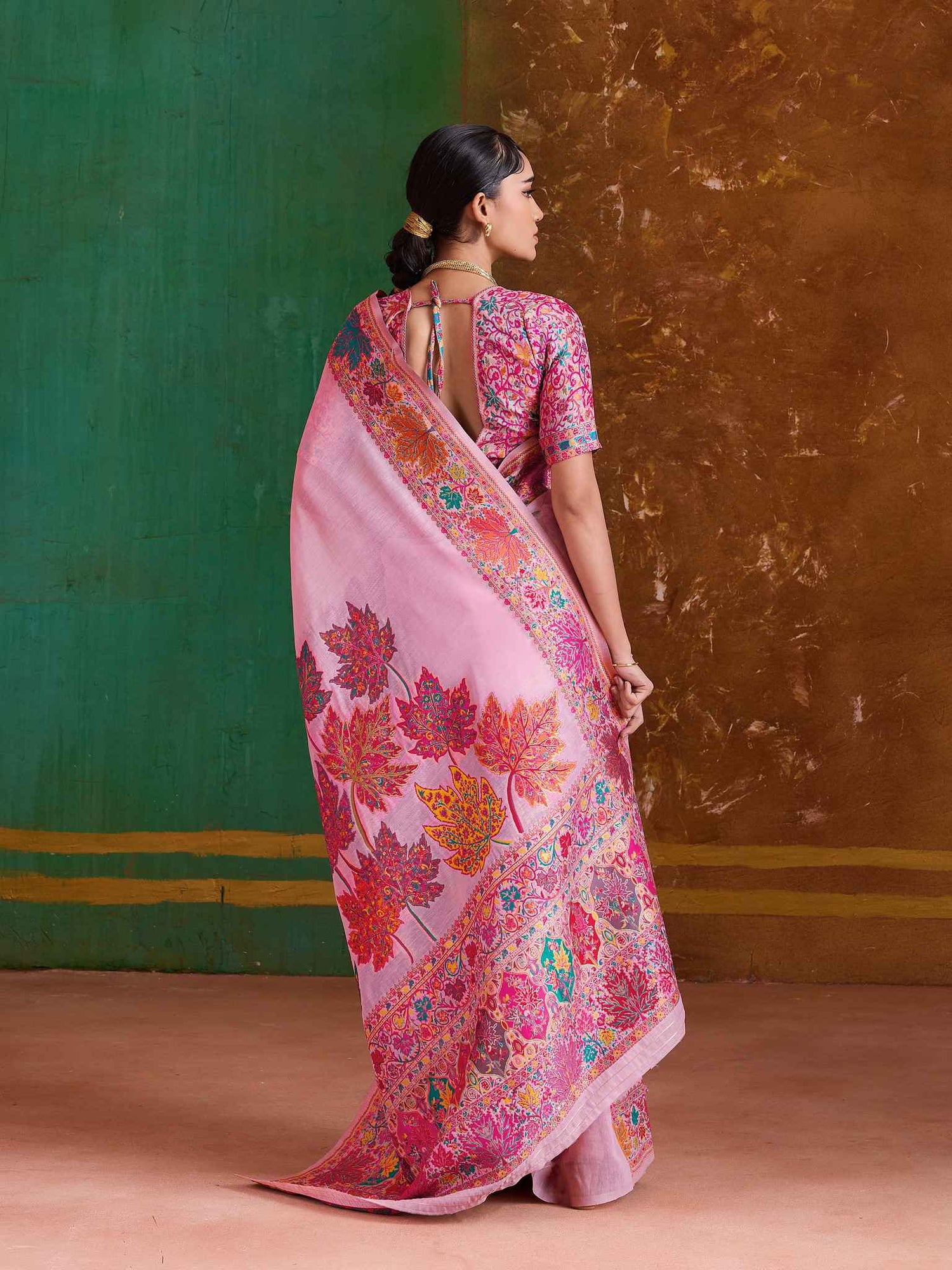 Pink Pure Kashmiri Modal Cotton Pashmina Weaving Saree Kashmiri Pashmina Saree Anant Tex Exports Pvt.Ltd..