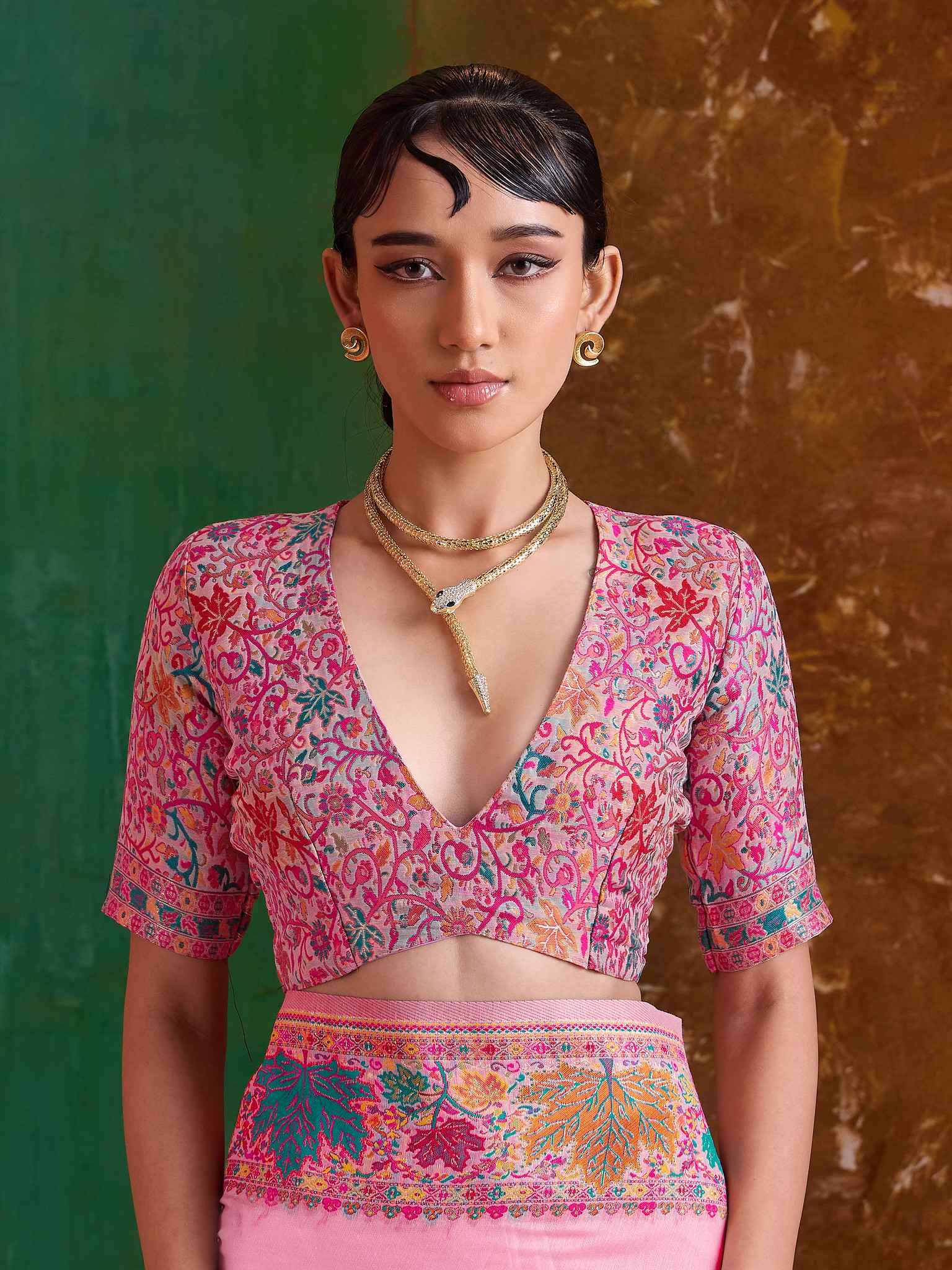 Pink Pure Kashmiri Modal Cotton Pashmina Weaving Saree