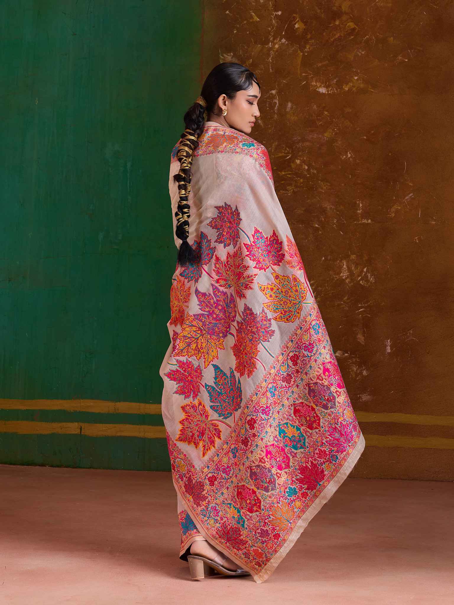 Off White Pure Kashmiri  Modal Cotton Pashmina Weaving Saree Kashmiri Pashmina Saree Anant Tex Exports Pvt.Ltd..