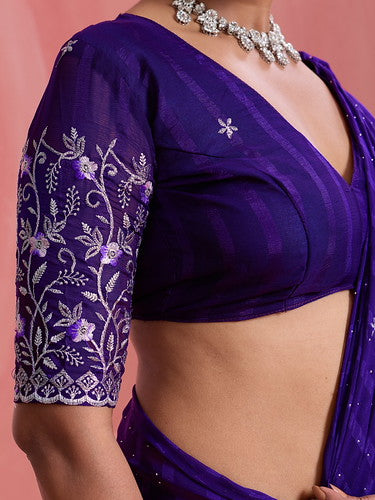 Violet Chiffon Embroidered Tikki Work Thread Saree 