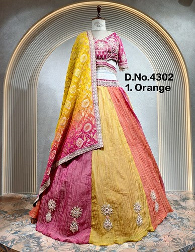 Orange Pure Soft Crush Silk Heavy Embroidery Readymade Lehenga Choli