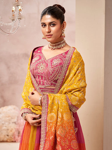 Orange Pure Soft Crush Silk Heavy Embroidery Readymade Lehenga Choli 