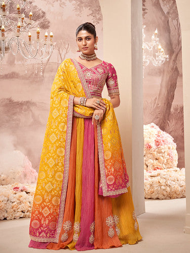 Orange Pure Soft Crush Silk Heavy Embroidery Readymade Lehenga Choli 