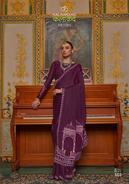Wine Pure Soft Crape Multi thread Embroidery Work Satin Saree
