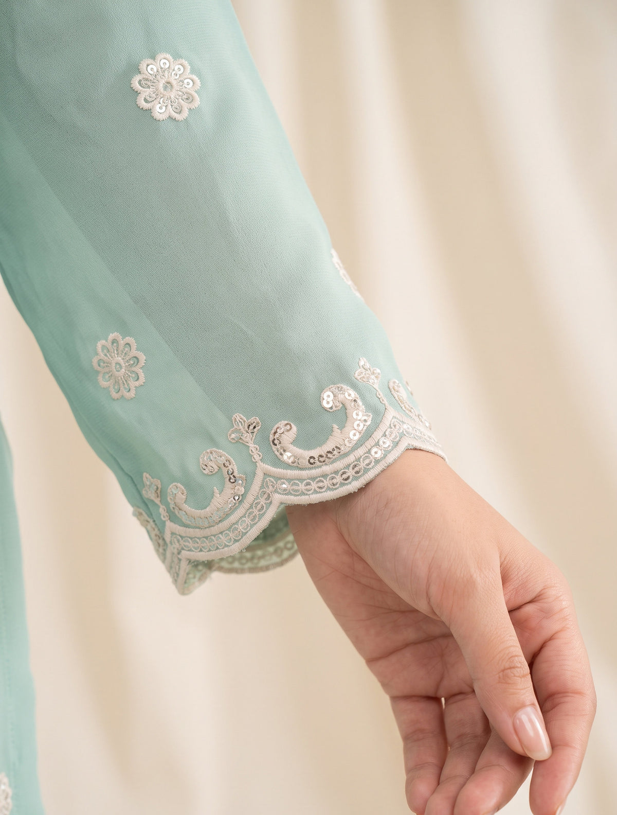 Aqua Blue Embroidered Georgette Sharara Suit with Lace Dupatta