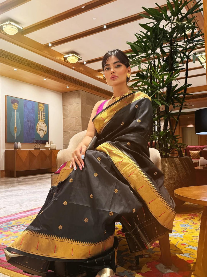 Black Zari Woven Vitthala God Special Paithani Silk Saree