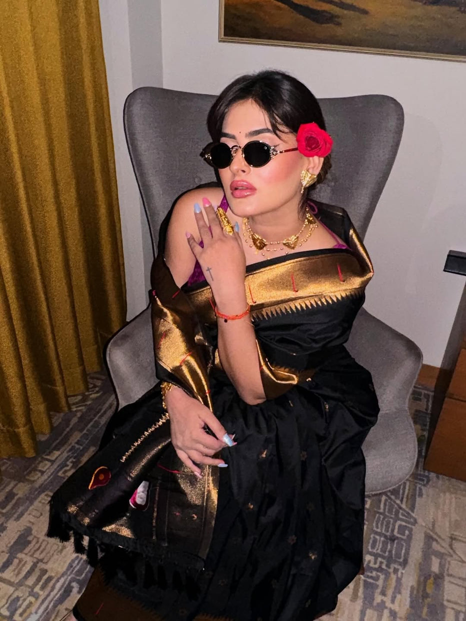 Black Zari Woven Vitthala God Special Paithani Silk Saree Banarasi Silk Saree Anant Tex Exports Pvt.Ltd..