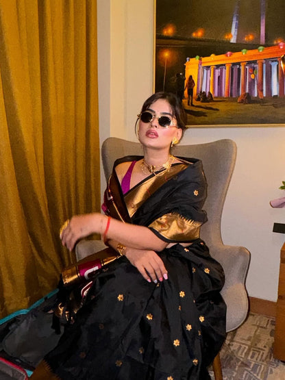 Black Zari Woven Vitthala God Special Paithani Silk Saree Banarasi Silk Saree Anant Tex Exports Pvt.Ltd..