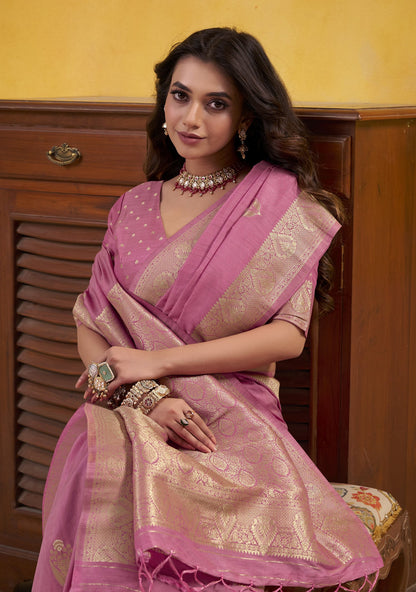 Peach Pure Soft Dhatu Silk Handloom Tussar Silk Saree 