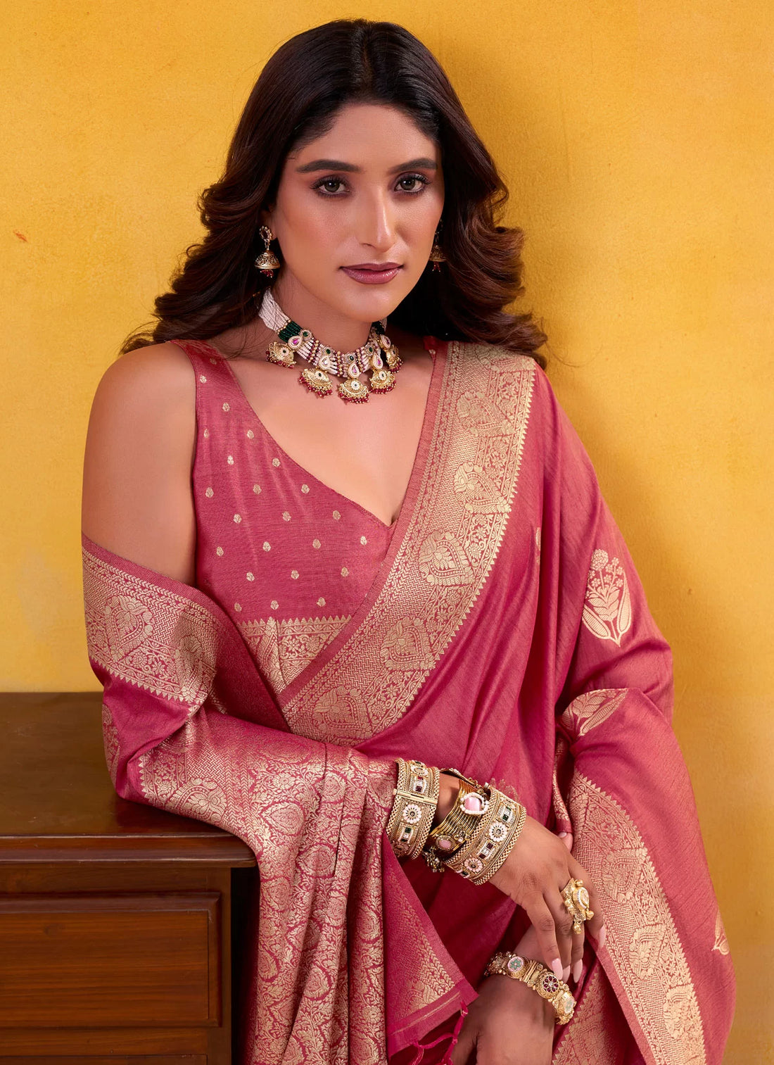 Rose Mauve Pure Soft Dhatu Silk Handloom Tussar Silk Saree 