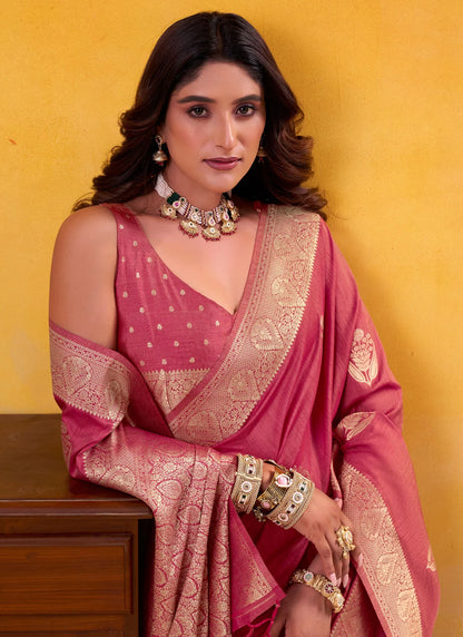 Rose Mauve Pure Soft Dhatu Silk Handloom Tussar Silk Saree 