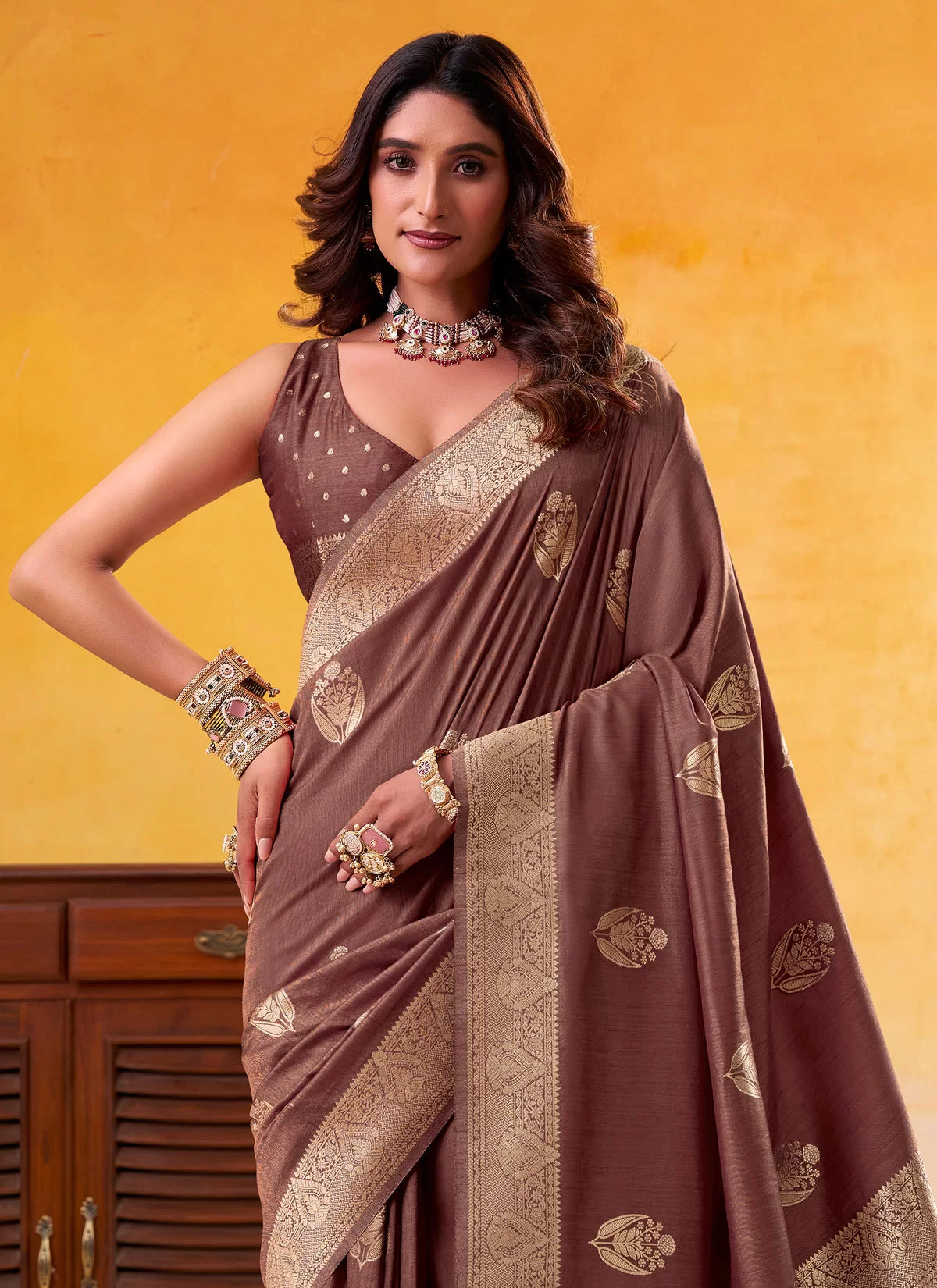 Coffee Brown Pure Soft Dhatu Silk Handloom Tussar Silk Saree 